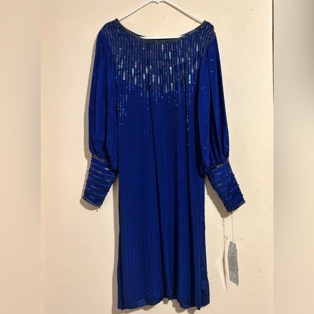Argenti 100% Silk Cocktail Dress Sequined Size 12 New